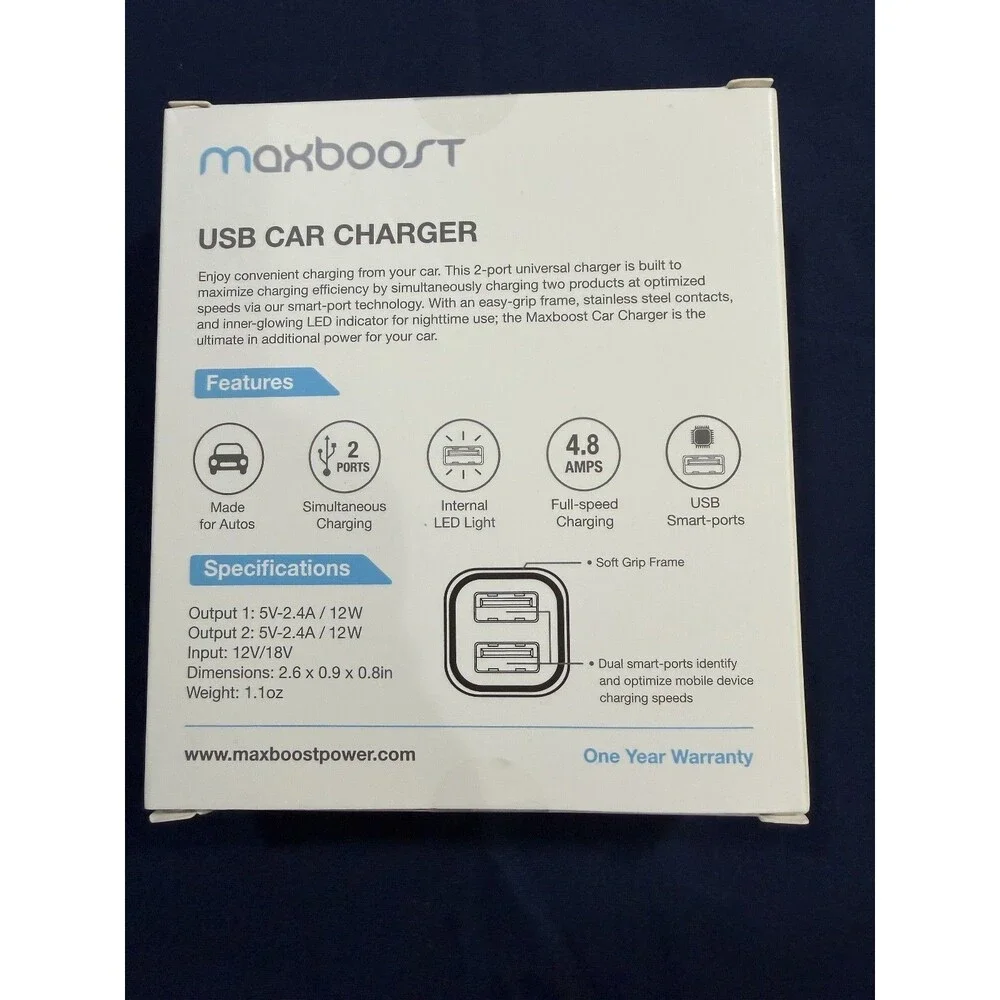 Maxboost Dual-Port Universal USB Car Charger NEW IN BOX
